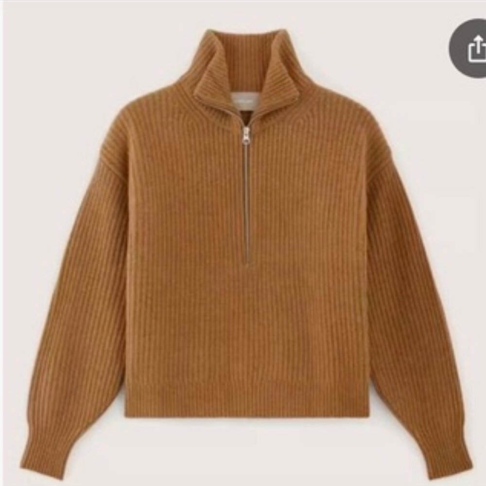 Everlane | The Half-Zip Sweater in Luxe Merino in the Color Deep Camel - Picture 9 of 9